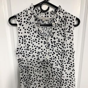 NWOT Black and White Polka Dot Ruffle Collar Loft Tank, Size Small